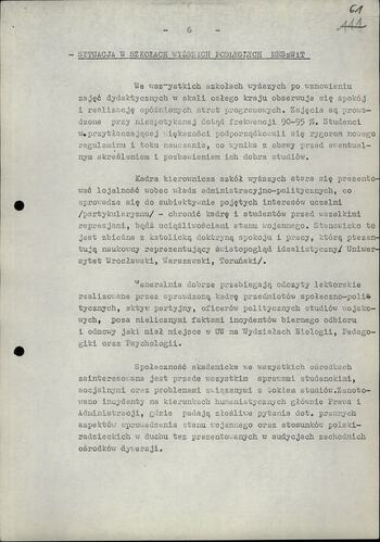 Informacja dot. sytuacji społeczno politycznej w środowisku naukowym po wprowadzeniu stanu wojennego 20.02.1982
