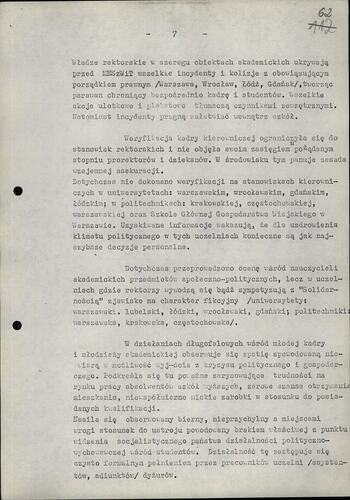 Informacja dot. sytuacji społeczno politycznej w środowisku naukowym po wprowadzeniu stanu wojennego 20.02.1982