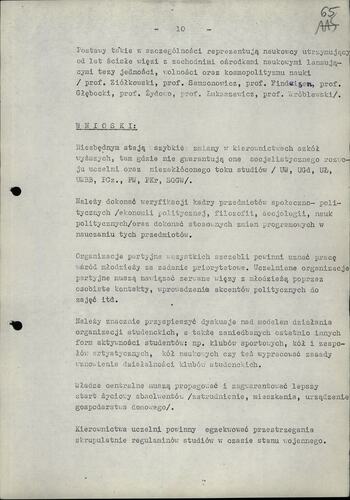 Informacja dot. sytuacji społeczno politycznej w środowisku naukowym po wprowadzeniu stanu wojennego 20.02.1982