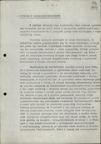 Informacja dot. sytuacji społeczno politycznej w środowisku naukowym po wprowadzeniu stanu wojennego 20.02.1982