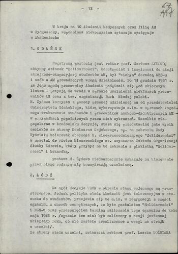 Informacja dot. sytuacji społeczno politycznej w środowisku naukowym po wprowadzeniu stanu wojennego 20.02.1982