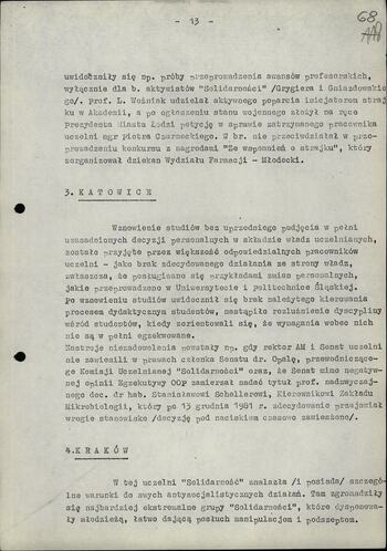 Informacja dot. sytuacji społeczno politycznej w środowisku naukowym po wprowadzeniu stanu wojennego 20.02.1982