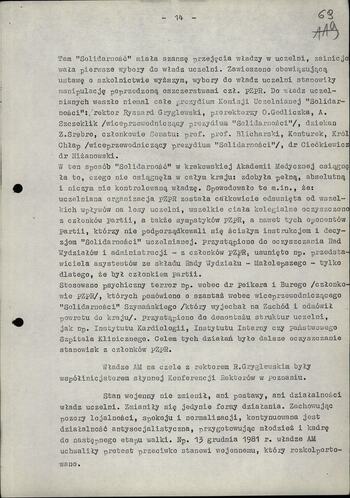 Informacja dot. sytuacji społeczno politycznej w środowisku naukowym po wprowadzeniu stanu wojennego 20.02.1982