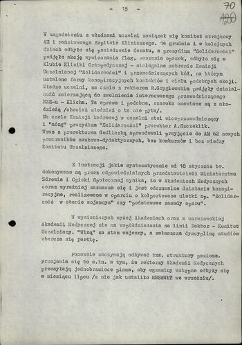 Informacja dot. sytuacji społeczno politycznej w środowisku naukowym po wprowadzeniu stanu wojennego 20.02.1982