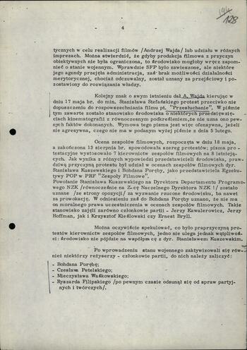 Informacja dot. sytuacji w kinematografii w okresie stanu wojennego 13.10.1982