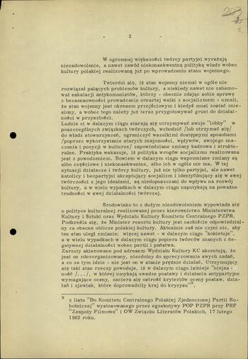 Informacja dot. Sytuacji w środowiskach naukowych i inteligencji twórczej w okresie stanu wojennego 15.03.1982