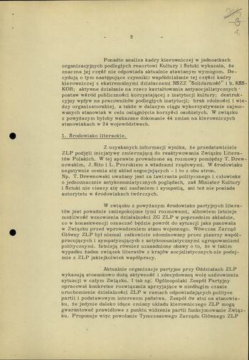 Informacja dot. Sytuacji w środowiskach naukowych i inteligencji twórczej w okresie stanu wojennego 15.03.1982