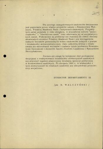 Informacja dot. Sytuacji w środowiskach naukowych i inteligencji twórczej w okresie stanu wojennego 15.03.1982