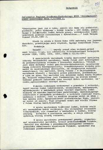 Informator Regionu Środkowo Wschodniego NSZZ "S" 1.01.1982