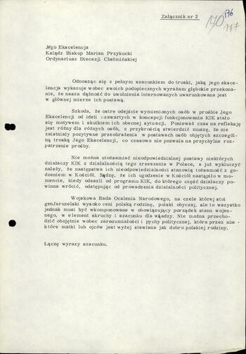 Pismo i odpowiedz na pismo bp. Chełmińskiego 22.12.1981