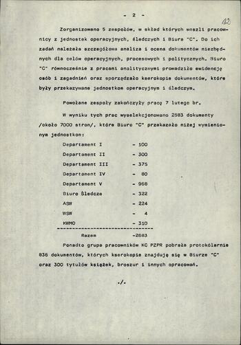 Notatka dot. prac nad dokumentacją NSZZ "S" zakwestionowaną w dniu 13.12.1981
