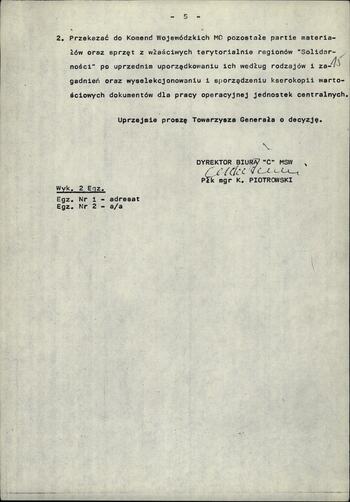 Notatka dot. prac nad dokumentacją NSZZ "S" zakwestionowaną w dniu 13.12.1981