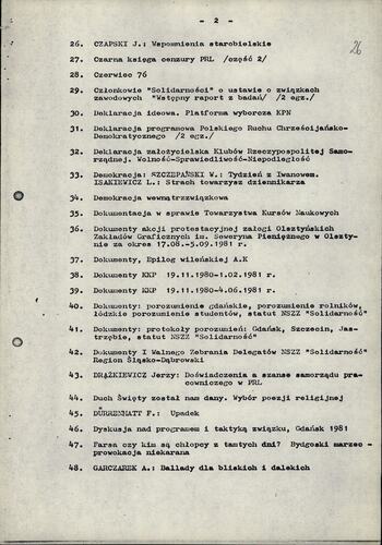 Wykaz literatury wydanej poza cenzurą przez NSZZ "S" oraz inne wydawnictwa