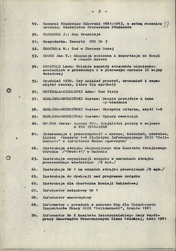 Wykaz literatury wydanej poza cenzurą przez NSZZ "S" oraz inne wydawnictwa