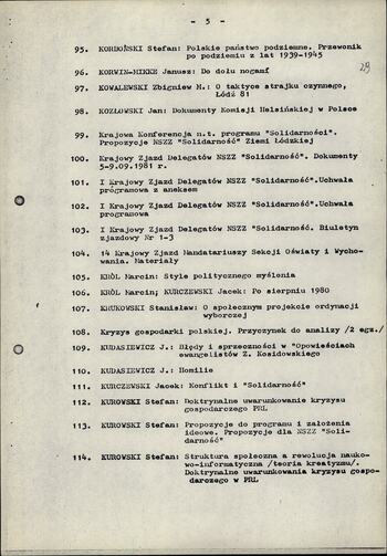 Wykaz literatury wydanej poza cenzurą przez NSZZ "S" oraz inne wydawnictwa