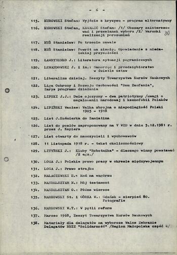 Wykaz literatury wydanej poza cenzurą przez NSZZ "S" oraz inne wydawnictwa