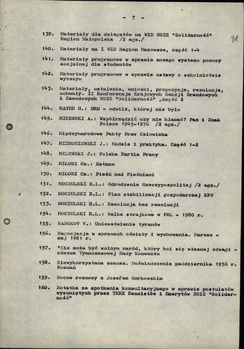 Wykaz literatury wydanej poza cenzurą przez NSZZ "S" oraz inne wydawnictwa