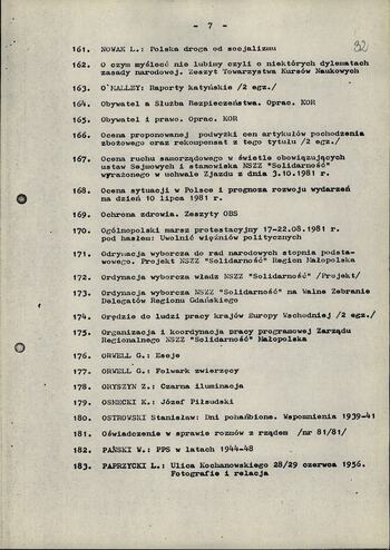 Wykaz literatury wydanej poza cenzurą przez NSZZ "S" oraz inne wydawnictwa