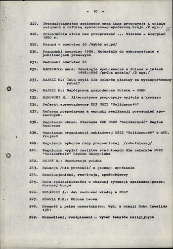 Wykaz literatury wydanej poza cenzurą przez NSZZ "S" oraz inne wydawnictwa