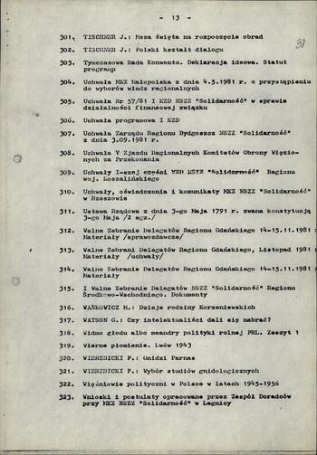 Wykaz literatury wydanej poza cenzurą przez NSZZ "S" oraz inne wydawnictwa