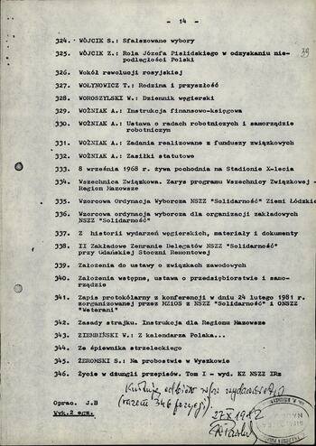 Wykaz literatury wydanej poza cenzurą przez NSZZ "S" oraz inne wydawnictwa