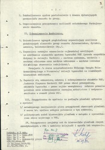 Notatka w sprawie przygotowań obronnych MSZ w przypadku wprowadzenia stanu wojennego 10.09.1981
