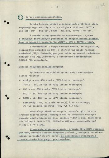 Notatka dot. Skutków stanu wojennego w zakresie eksploatacji uzbrojenia i sprzętu technicznego (wykaz sprzętu wojskowego