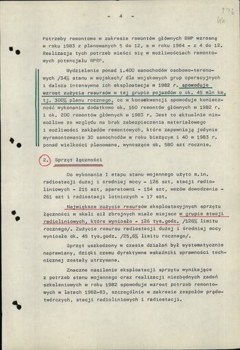 Notatka dot. Skutków stanu wojennego w zakresie eksploatacji uzbrojenia i sprzętu technicznego (wykaz sprzętu wojskowego