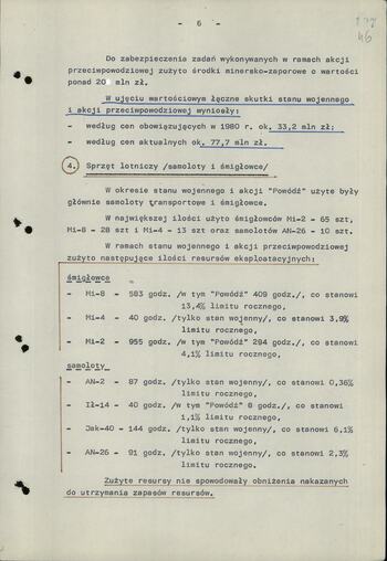 Notatka dot. Skutków stanu wojennego w zakresie eksploatacji uzbrojenia i sprzętu technicznego (wykaz sprzętu wojskowego