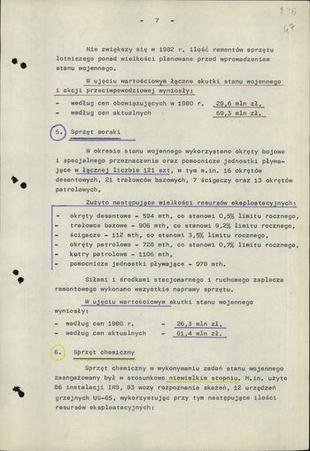 Notatka dot. Skutków stanu wojennego w zakresie eksploatacji uzbrojenia i sprzętu technicznego (wykaz sprzętu wojskowego