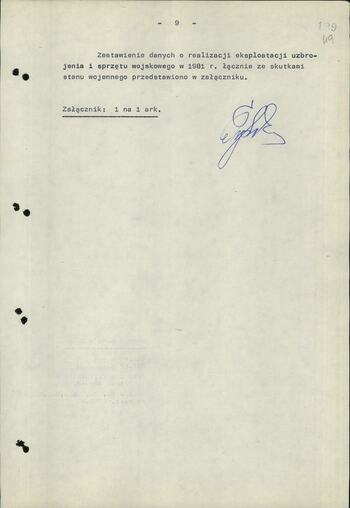 Notatka dot. Skutków stanu wojennego w zakresie eksploatacji uzbrojenia i sprzętu technicznego (wykaz sprzętu wojskowego