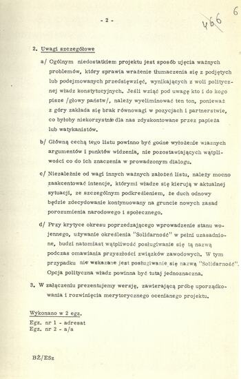 Notatka informacyjna dot. uwag do projektu listu gen. Jaruzelskiego do Jana Pawła II 12.1981