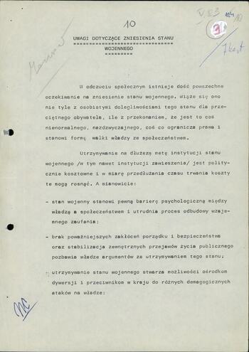 Uwagi dotyczące zniesienia stanu wojennego