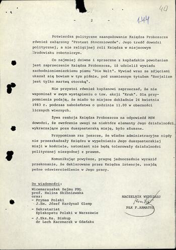 Korespondencja ks. Jankowski - gen. Kiszczak 06.1983