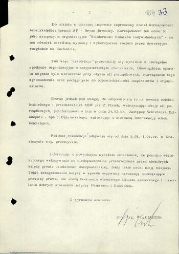 Pismo gen. Ciastonia do abpa Dąbrowskiego 5.03.1983