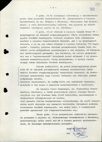 Notatka z przebiegu wydarzeń w rejonie kościoła oo. Kapucynów przy ul. Miodowej w Warszawie w dniu 31.08.1982
