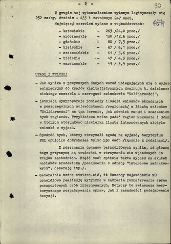 Informacja dot. Wyjazdów emigracyjnych osób internowanych 27.12.1982