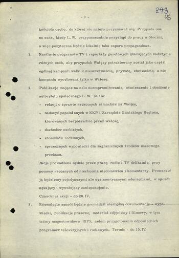 Plan działań propagandowych związanych z Lechem Wałęsą - 11.04.1983