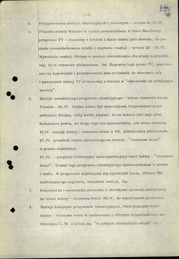 Plan działań propagandowych związanych z Lechem Wałęsą - 11.04.1983