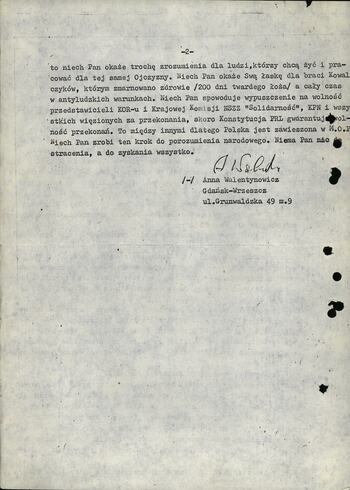 List otwarty Anny Walentynowicz 30.06.1983