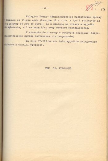 Meldunek z 18.03.1968 r. cz.2z2, dot. zatrzymań w dn. 15.03