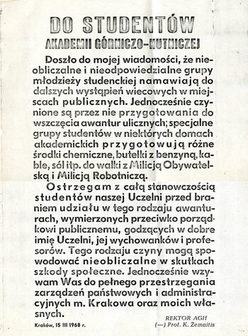 Apel Rektora AGH do studentów (Kraków)