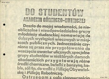 Apel do studentów Akademii Górniczo-Hutniczej w Krakowie