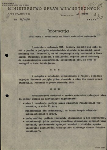 Informacja Departamentu II MSW z dn. 16 marca 1968 r.