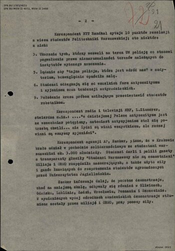 Informacja Departamentu II MSW z dn. 16 marca 1968 r.