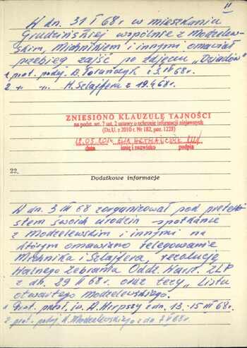 karty E-14 z kartoteki „Zatrzymani Marzec 68” dot. Jacka Kuronia