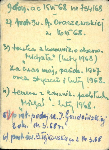 karty z kartoteki „Osoby przechodzące w sprawach śledczych” dot. Adama Michnika i Jacka Kuronia