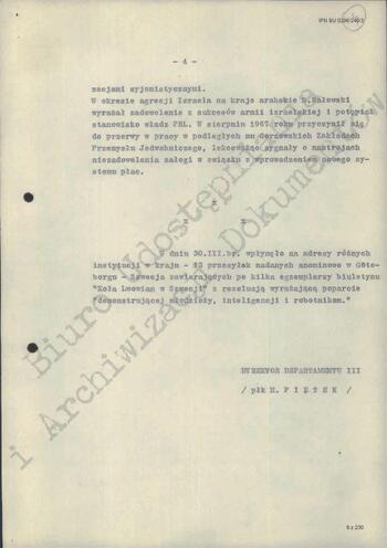 Notatka Departamentu III MSW z dn. 01.04.1968 r.