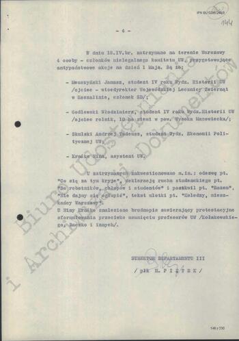 Notatka Departamentu III MSW z dn. 18.04.1968 r.