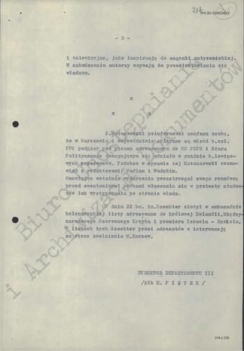 Notatka Departamentu III MSW z dn. 29.04.1968 r.